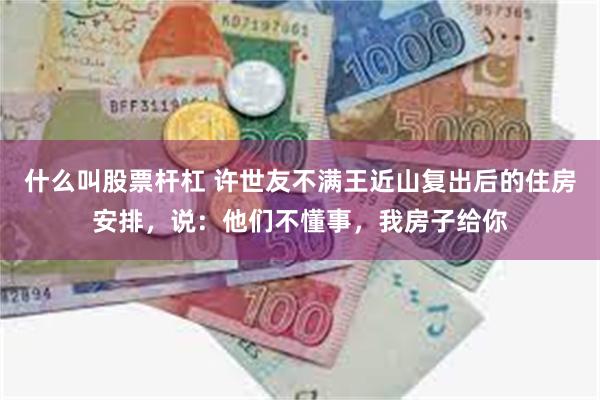 什么叫股票杆杠 许世友不满王近山复出后的住房安排，说：他们不懂事，我房子给你